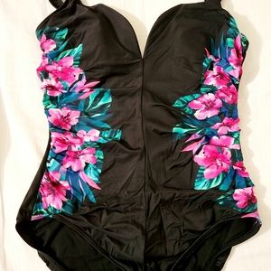 Miraclesuit Black Floral Swimsuit Size 14